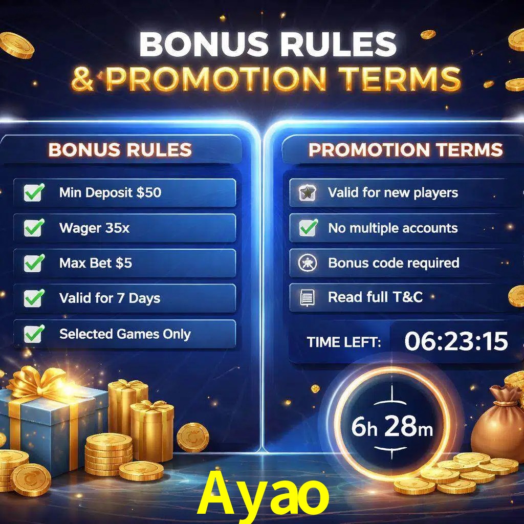 Reglas de promoción Ayao y condiciones de bonos explicadas visualmente