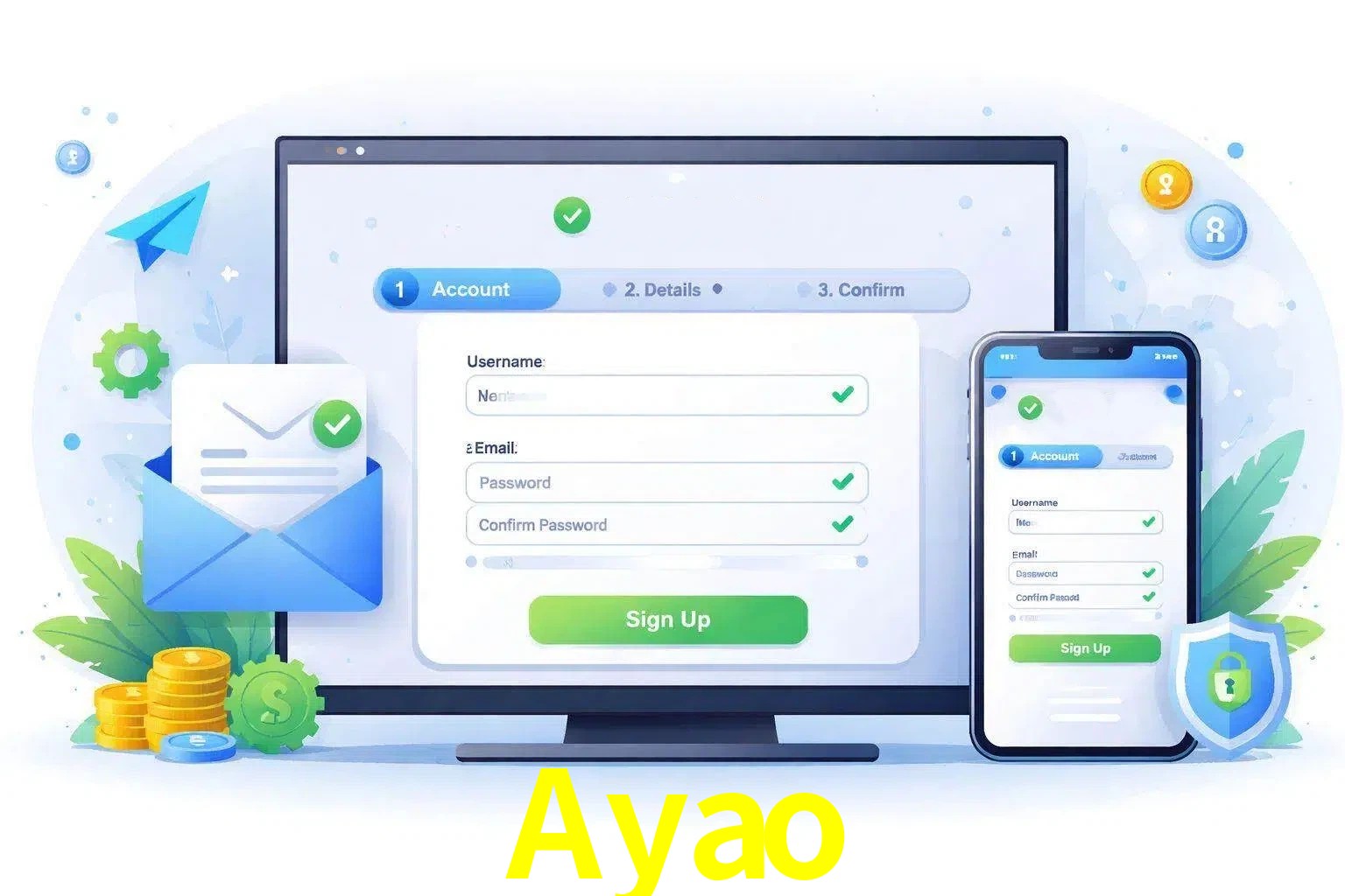 Registro de nuevo usuario y configuración de cuenta Ayao
